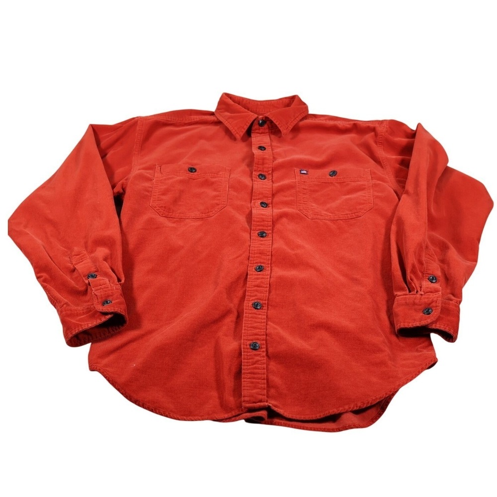 Polo Ralph Lauren Corduroy Mens Large Red Y2K Vintage Button up Pocket Polo